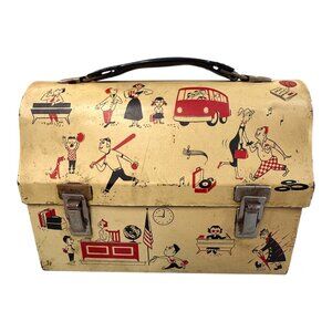1950 American Thermos Bottle Co School Days Junior High Band Metal Lunchbox READ